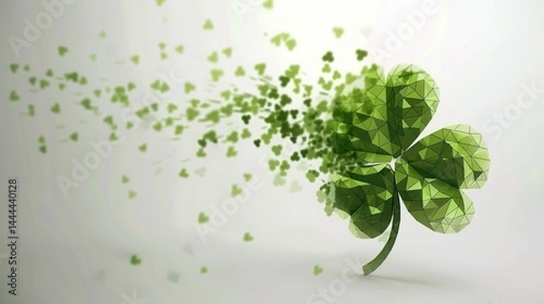Fototapeta A vivid green three - leaf clover stands out distinctively against a pure white background, serving as a perfect visual for luck and nature concepts. The clover, with its fresh and healthy appearance,
