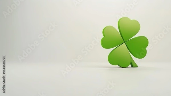 Fototapeta A vivid green three - leaf clover stands out distinctively against a pure white background, serving as a perfect visual for luck and nature concepts. The clover, with its fresh and healthy appearance,