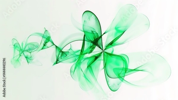 Fototapeta A vivid green three - leaf clover stands out distinctively against a pure white background, serving as a perfect visual for luck and nature concepts. The clover, with its fresh and healthy appearance,