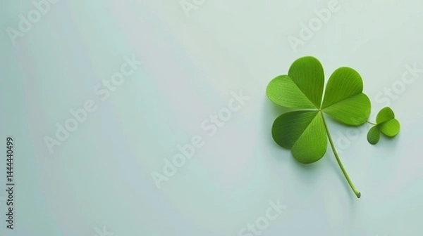 Obraz A vivid green three - leaf clover stands out distinctively against a pure white background, serving as a perfect visual for luck and nature concepts. The clover, with its fresh and healthy appearance,