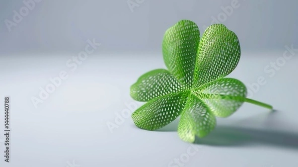 Fototapeta A vivid green three - leaf clover stands out distinctively against a pure white background, serving as a perfect visual for luck and nature concepts. The clover, with its fresh and healthy appearance,