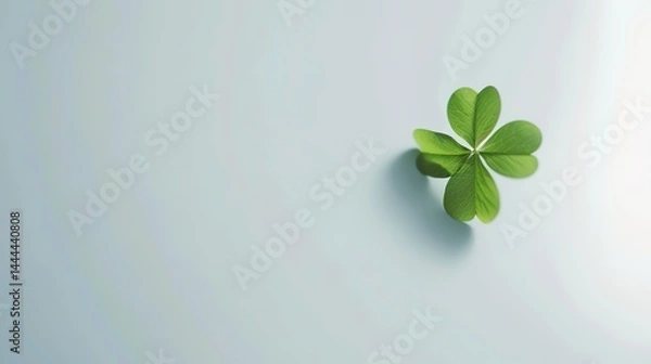 Fototapeta A vivid green three - leaf clover stands out distinctively against a pure white background, serving as a perfect visual for luck and nature concepts. The clover, with its fresh and healthy appearance,