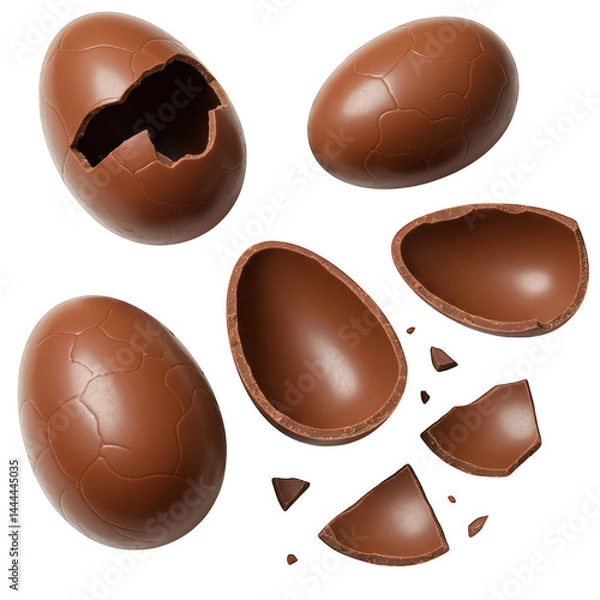 Fototapeta Chocolate Surprise Eggs: Broken and Whole, Sweet Treats, isolated on transparent background.