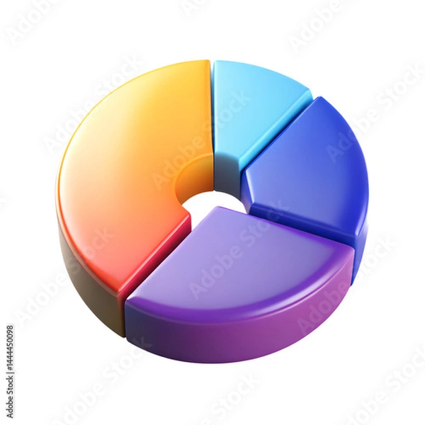 Fototapeta 3d pie chart rendered on background representing data segments and market share visualization