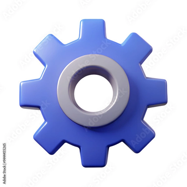 Fototapeta Rendered single blue gear with silver center on background perfect for technical designs