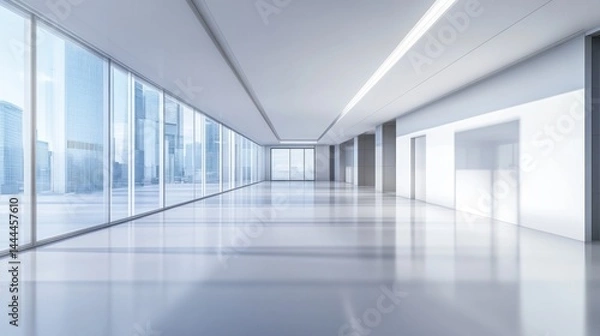 Obraz Modern Spacious Office Corridor with City View