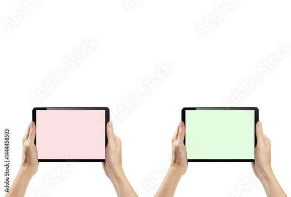Obraz Blank creative template related to hands holding a tablet PC