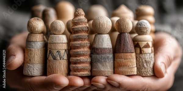Fototapeta Businessman Showcasing Team Concept with Wooden Figures