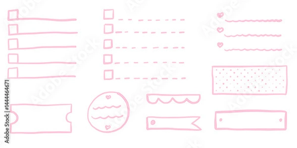 Obraz Coquette bullet journal elements. To-do list and stickers for gilly notebook planer