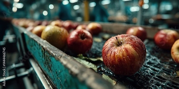 Fototapeta Close-Up of Apple Processing in Food Factory