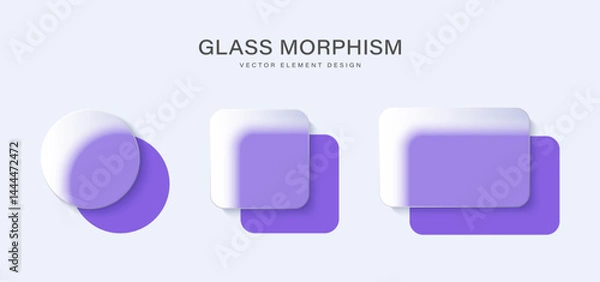 Fototapeta Glass morphism vector geometric elements. Round, square and rectangular element with frosted glass effect