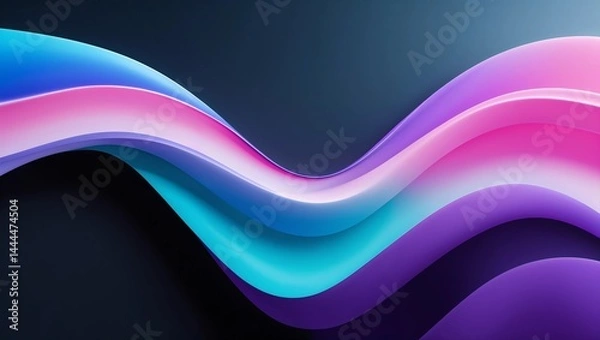 Fototapeta A vibrant abstract composition where smooth gradients of electric blue, purple and pink-turquoise shades dynamically intersect a strict black background.