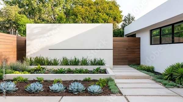 Obraz Minimalist outdoor garden design modern home architectural feature serene environment front view tranquility in chaos