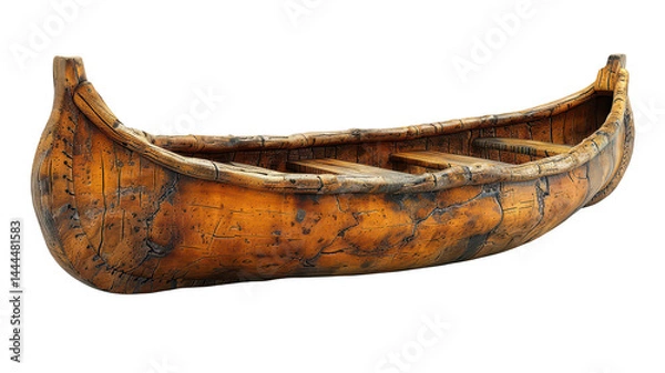 Fototapeta Wooden canoe model png handcrafted boat png rustic decor piece png miniature paddle craft png transparent background image