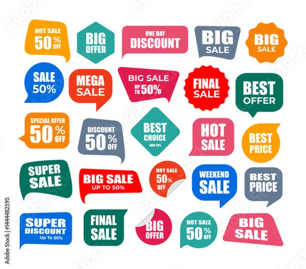 Fototapeta sale and discount promotion speech bubble labels vector collection