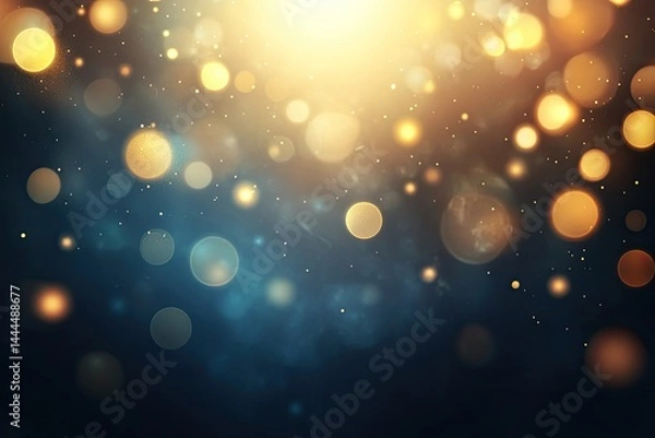 Obraz Golden lights bokeh on dark background  Blurs of golden and blue light, creating a festive atmosphere