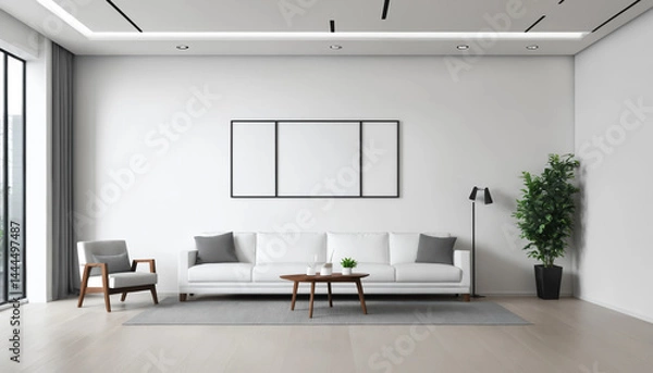 Obraz Comfortable office lobby interior with blank table of white wall.