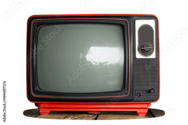 Obraz Vintage television set sitting on a wooden surface isolated in white background for retro lovers
