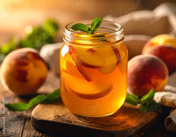 Obraz Peach Honey Tea in Clear Glass Jar