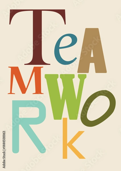 Fototapeta Teamwork makes dream work colorful typography emphasizing collaboration