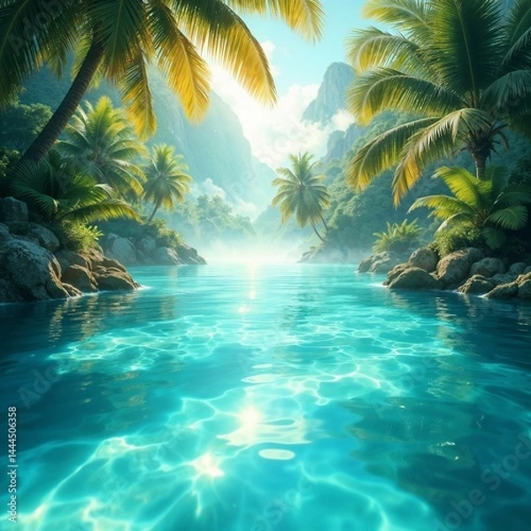 Obraz Tropical paradise landscape with serene atmosphere reflecting on calm water
