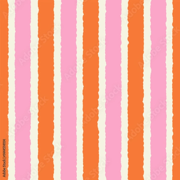 Fototapeta Abstract seamless pattern of vertical wavy pink and red stripes on light background, simple hand drawn illustration, flat style