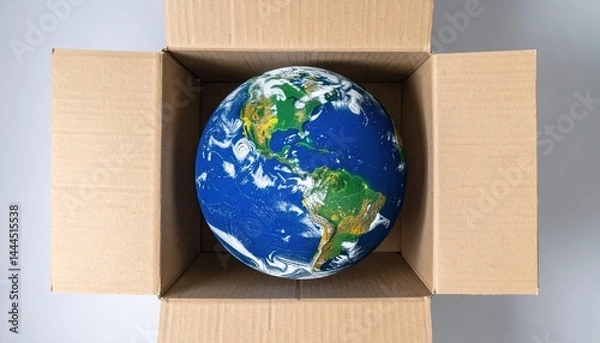 Obraz A Cardboard Box Contains Our Fragile Earth Globe A Symbol of Global Responsibility and Environmental Protection