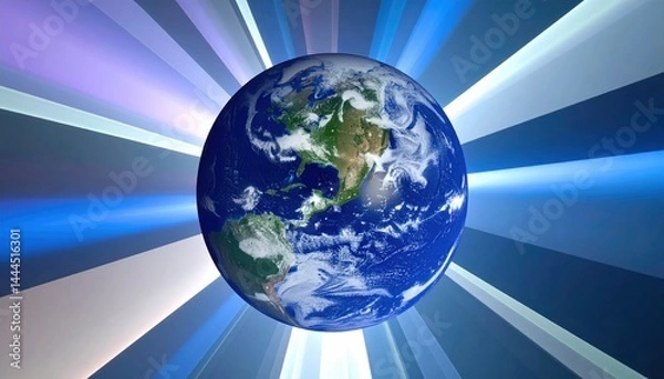 Obraz Stunning Earth Globe Image with Dynamic Blue Rays Background Perfect for Environmental or Global Themes