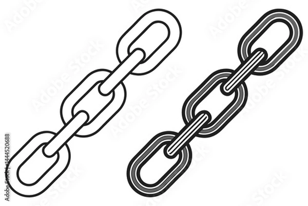 Fototapeta Two chain links showcase classic outline style and a shaded modern version in monochrome