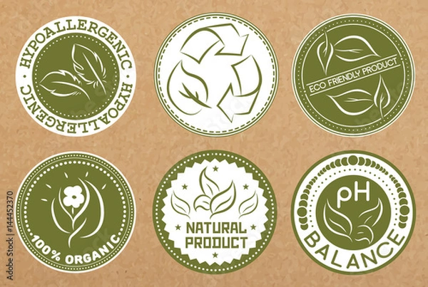 Obraz Set of hypoallergenic, recyclable, eco friendly, organic badges, icons, sticker layouts