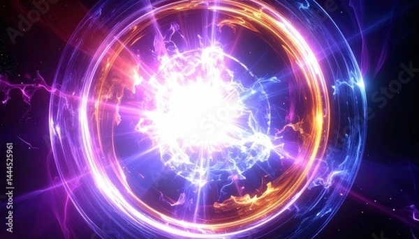 Obraz Vibrant Energy Orb Abstract Background Glowing with Purple and Orange Light Streaks