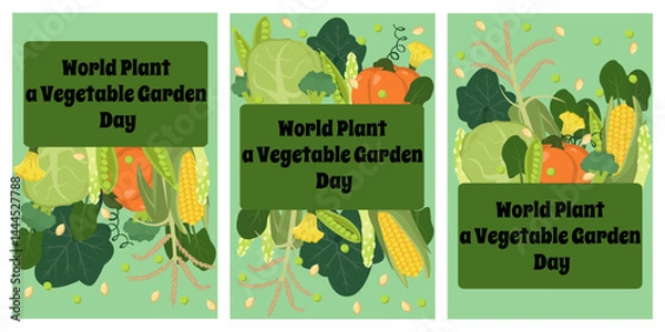 Obraz World Plant a Vegetable Garden Day, a set of posters or postcards on the topic of healthy eating
