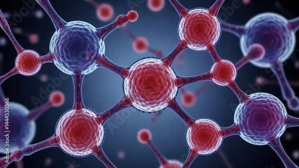 Fototapeta Molecular structure with red and blue atoms connected