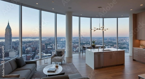 Obraz Luxury Penthouse Apartment Interior Design With Cityscape Window View