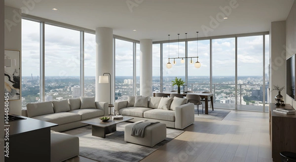 Obraz Contemporary Apartment Interior With Panoramic City Views And Modern Design