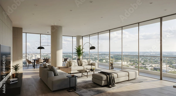 Obraz Modern Apartment Interior Design With Panoramic City Views and Luxury D?cor