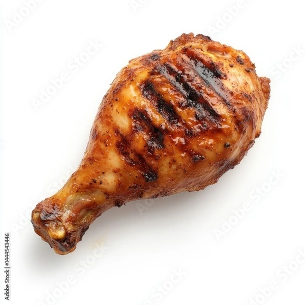 Obraz Smoked Grilled Chicken Leg Isolated on White Background,