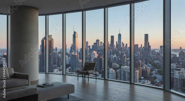 Obraz Elegant Apartment With Breathtaking Skyline View At Sunrise Or Sunset
