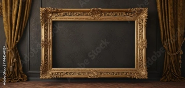 Obraz Ornate gold frame with swirling scrolls against plush velvet backdrop  , frame, ornate