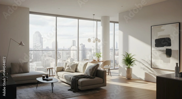 Obraz Serene Living Room With City Views And Neutral Color Palette Home Interior