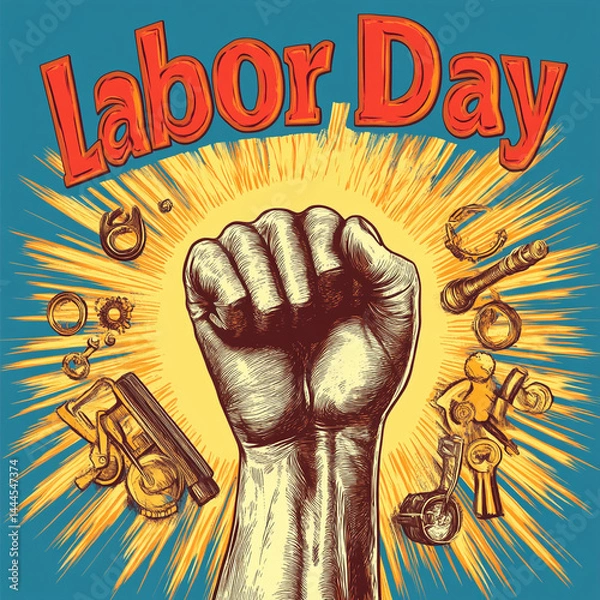 Fototapeta Text "Labor Day" with focus on unity and strength.