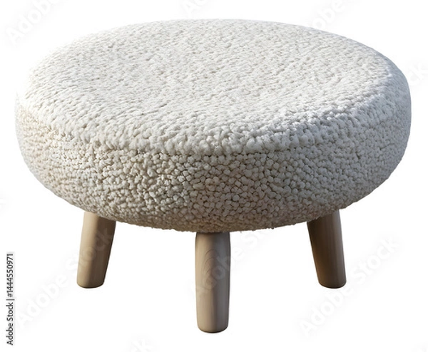 Fototapeta Perspective view of a modern white boucle stool isolated on white background.