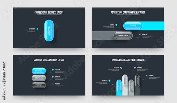 Fototapeta Financial Solution One Two Three Four Step Infographic Slide Design Vector Illustration Collection. Investor Overview 1 2 3 4 Option Diagram Presentation Layout Bundle.