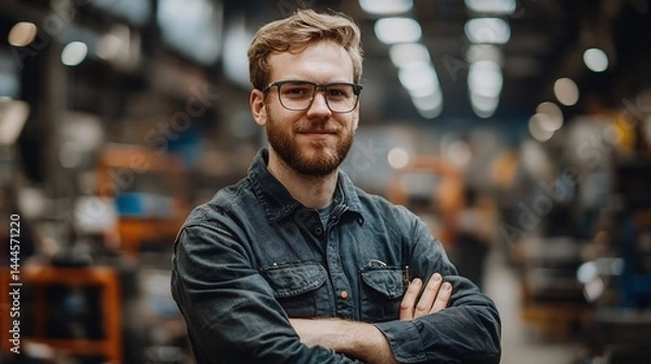 Fototapeta Confident factory worker in a workshop