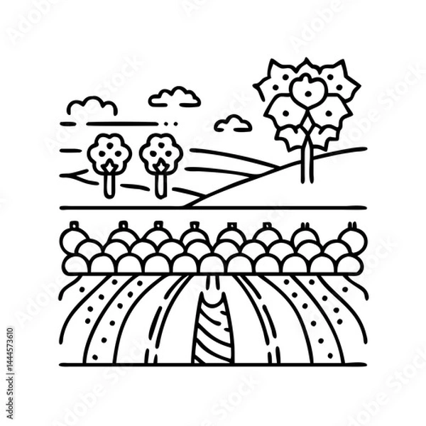 Fototapeta vineyard icon, vineyard line art - simple line art of vineyard, perfect for vineyard logos and icons