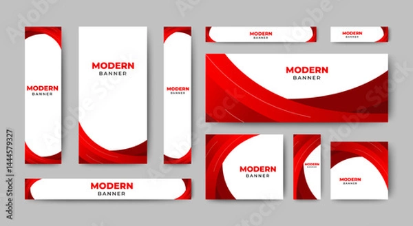 Fototapeta Set of blank abstract design banner template with red shapes. Vector abstract design banner web template.