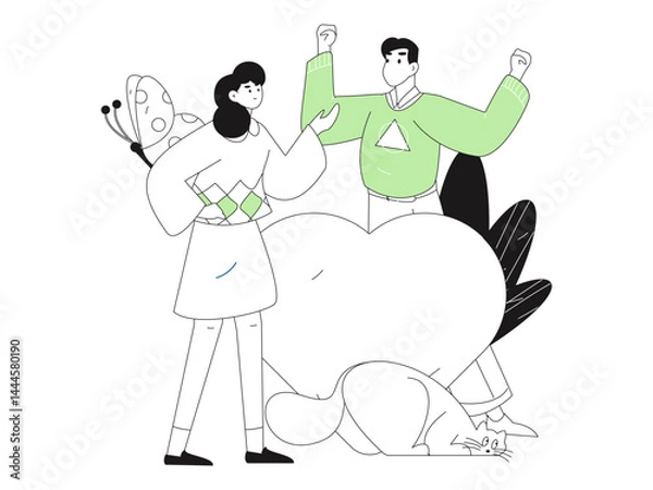 Fototapeta Happy Valentine's Day flat character vector concept business hand drawn illustration
