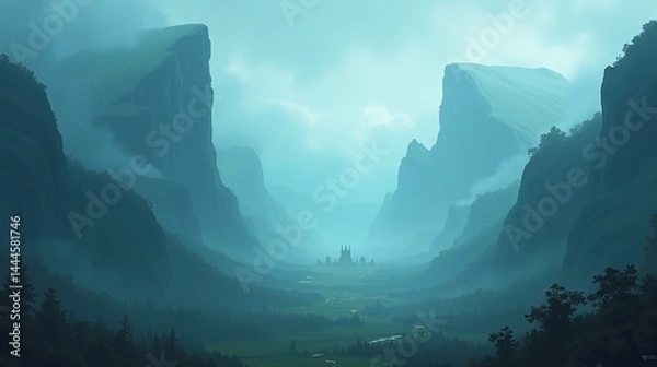 Obraz Veiled Secrets: Mystical Mountains and Ancient Ruins