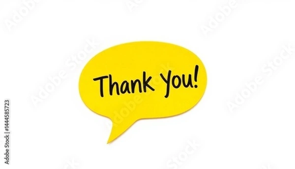 Fototapeta Bright yellow speech bubble with handwritten-style Thank You! message, conveying gratitude in a cheerful, digital or graphic design context.