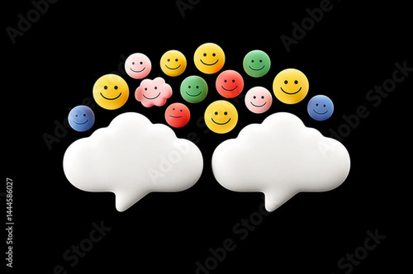 Fototapeta Two speech bubbles with smiley faces on a black background